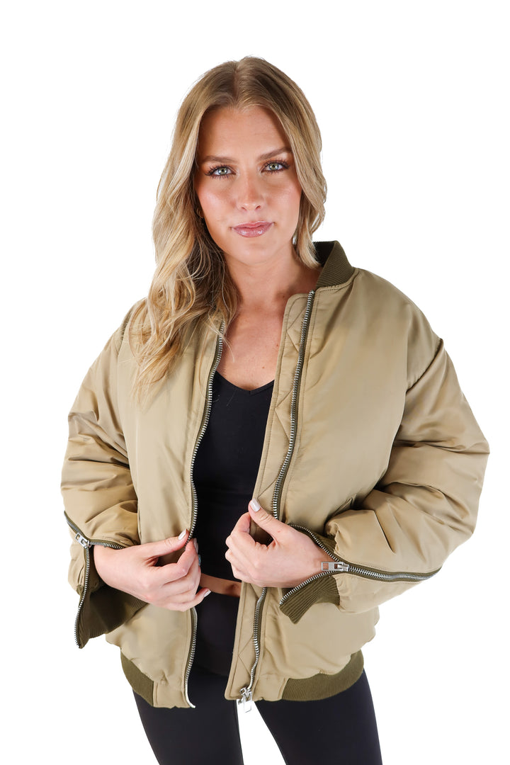 Zara Khaki Bomber Jacket (M; retail $198)