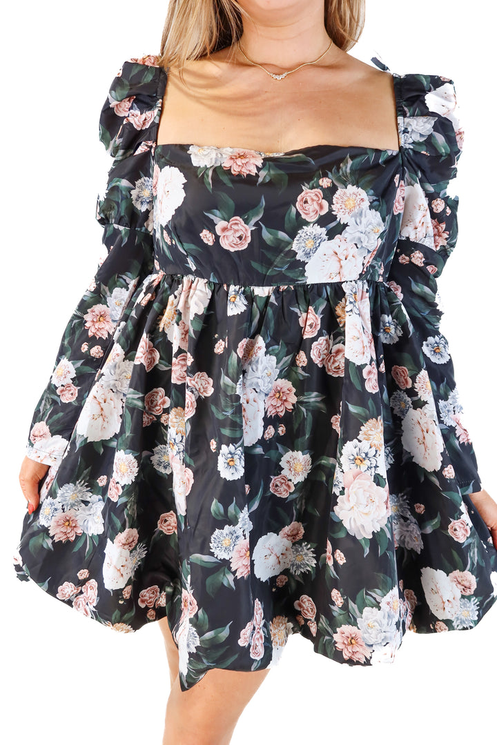 Buddy love black floral babydoll dress NWT (L; retail $78)