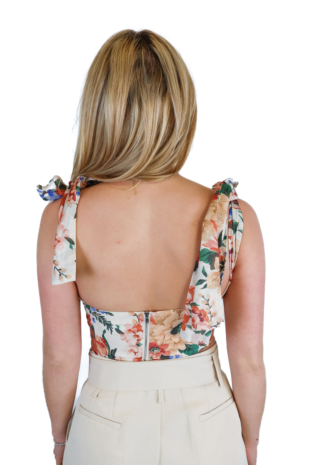 Sofia Peachy Floral Shoulder Tie Crop Corset Top (Aus 8; retail $190)*