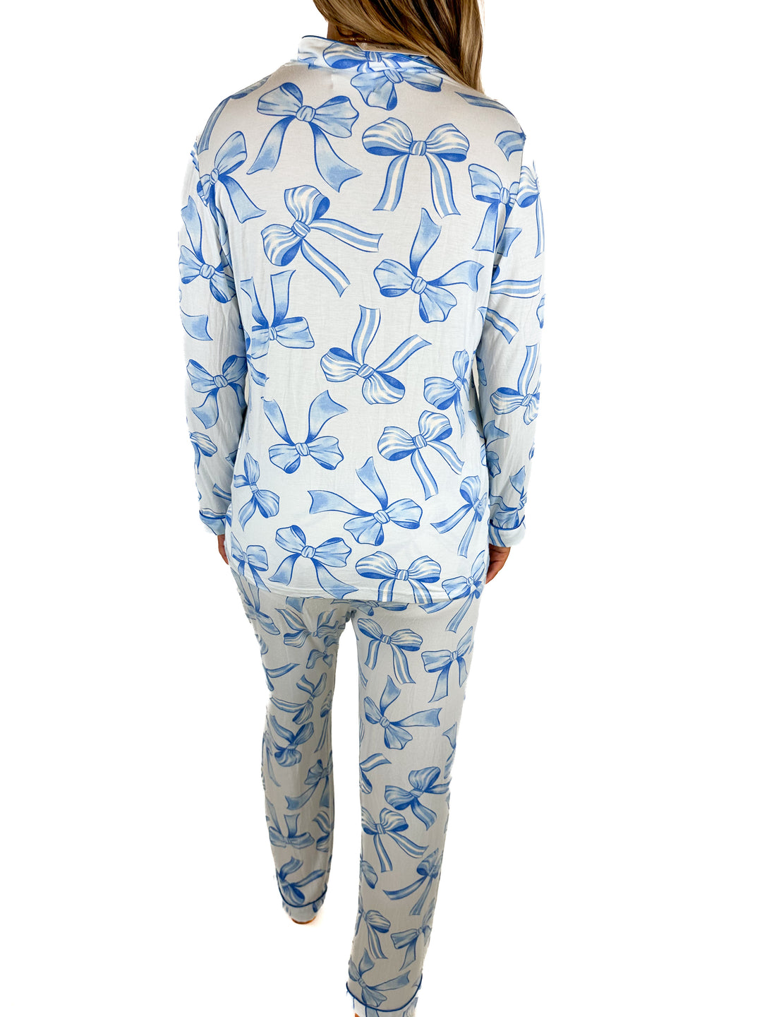 In My Sundays Bow Tie Print Long Sleeve Pajama Set (M)