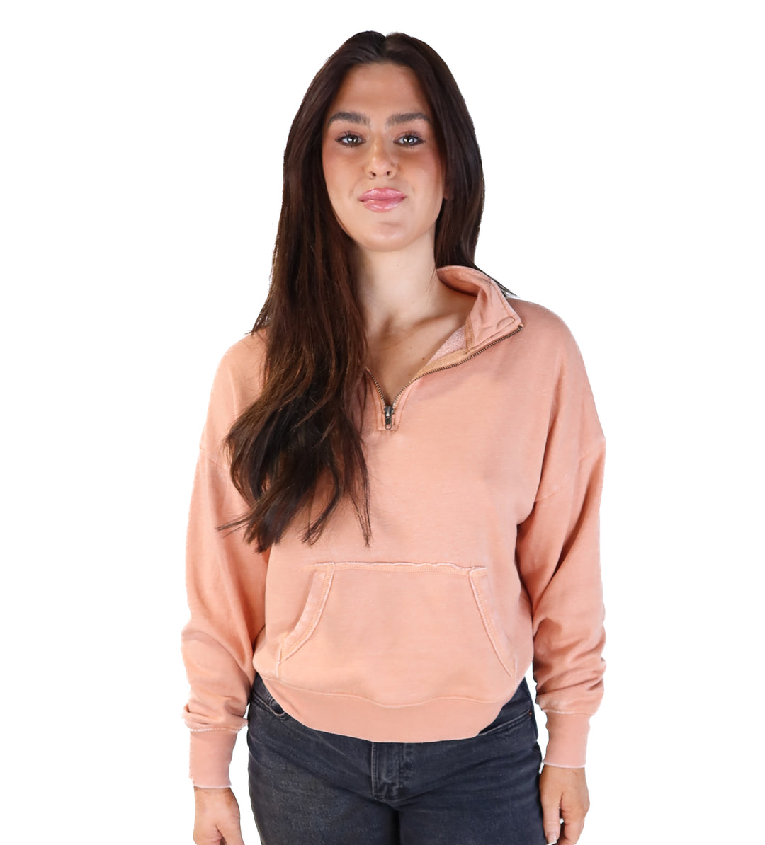Hippie rose peach quarter zip (L; retail $34)