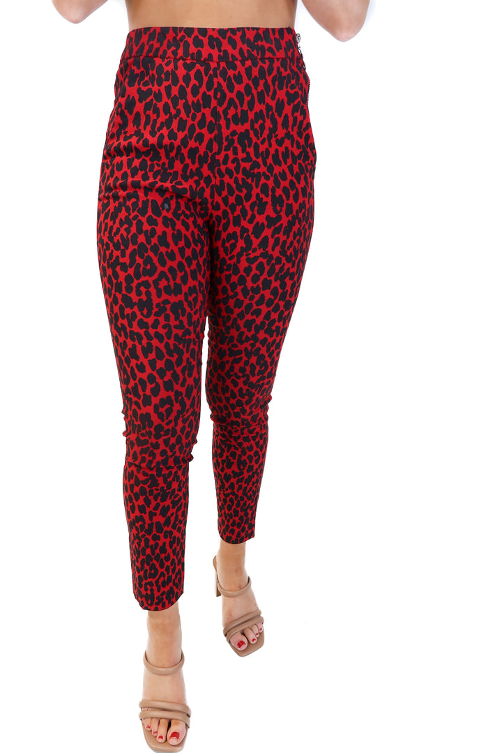 Zara red cheetah trouser style pants (xs)