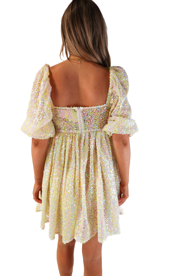 Selkie “the rainbow sequin puff dress” NWT (m; retail $345)