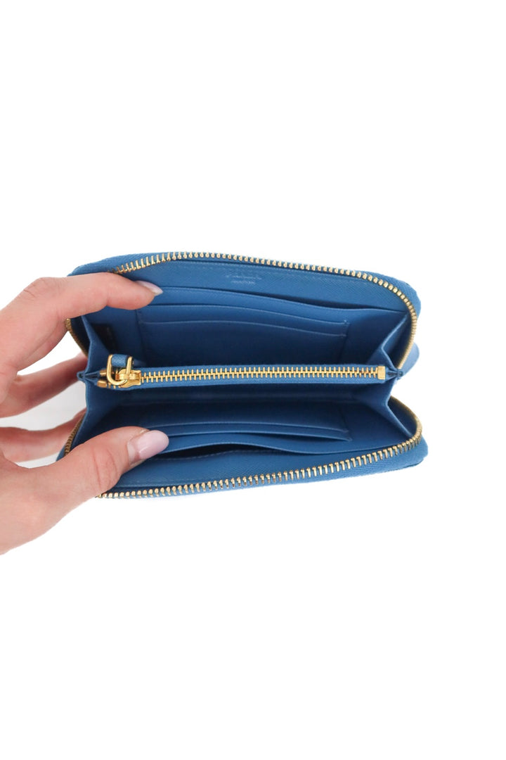 Prada Blue Zip Around Safiano Wallet (retail $695)