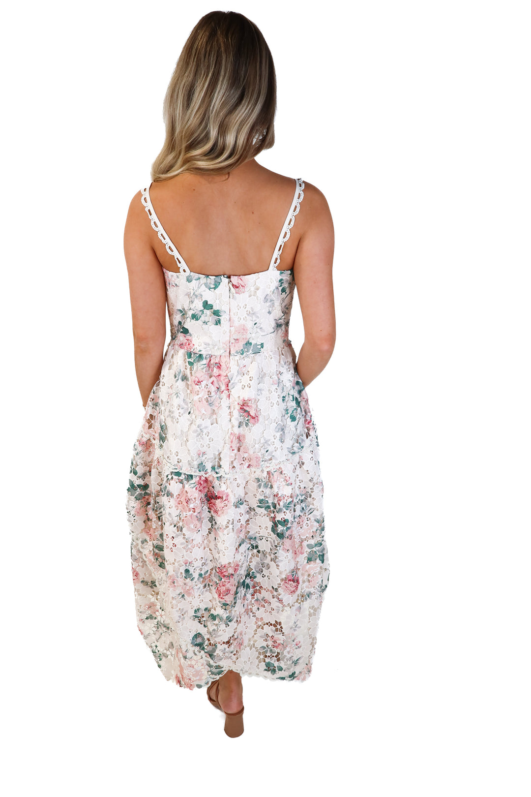 Just me crotchet floral midi dress (s; retail $56)