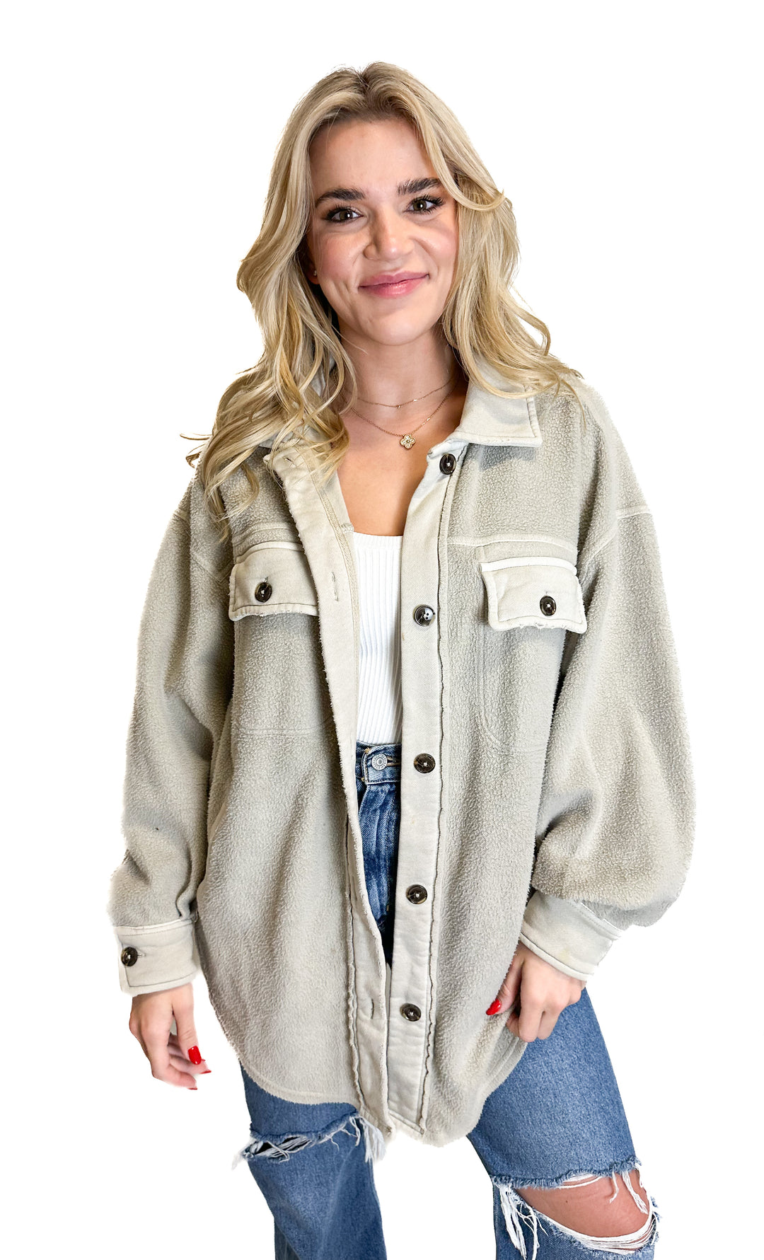 Free People Fuzzy Beige Shacket (XS)