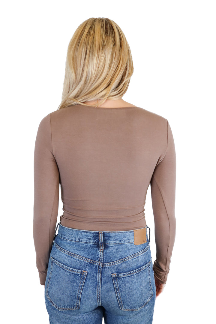 abercrombie & fitch brown v-neck bodysuit NWT (s; retail $50)