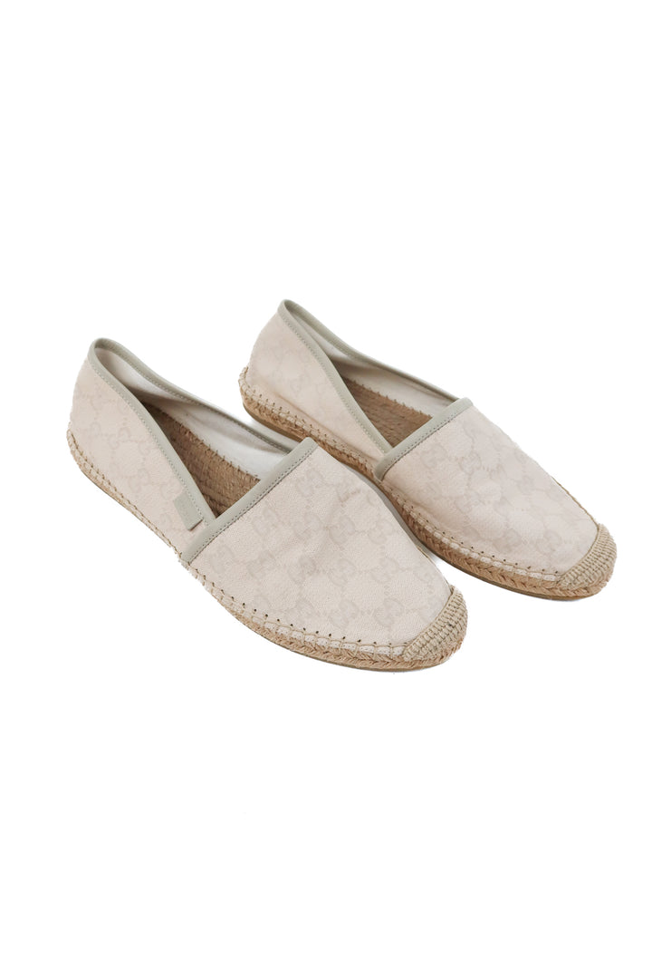 Gucci beige GG canvas/leather slip on espadrille flats (40/ US9.5-10; retail $790)