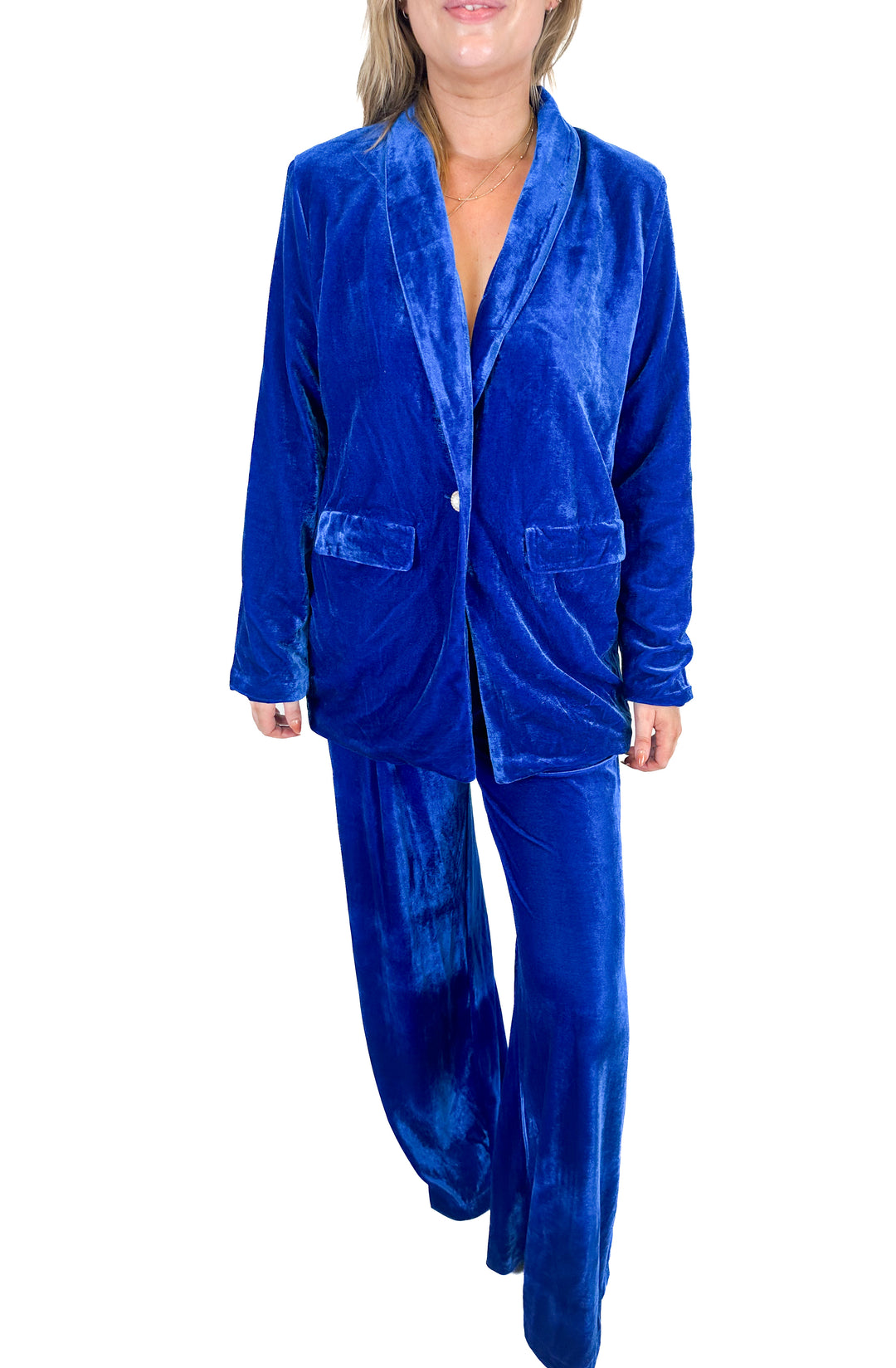 Aura Blue Velvet Jacket and Pants Set (L)