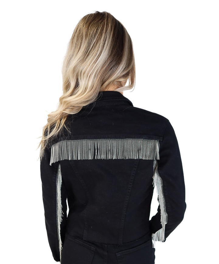 L’agence black denim rhinestone jacket (xs; retail $375)