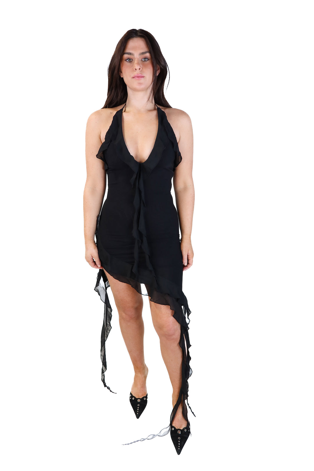 Heiress black halter mini dress (s; retail $180)