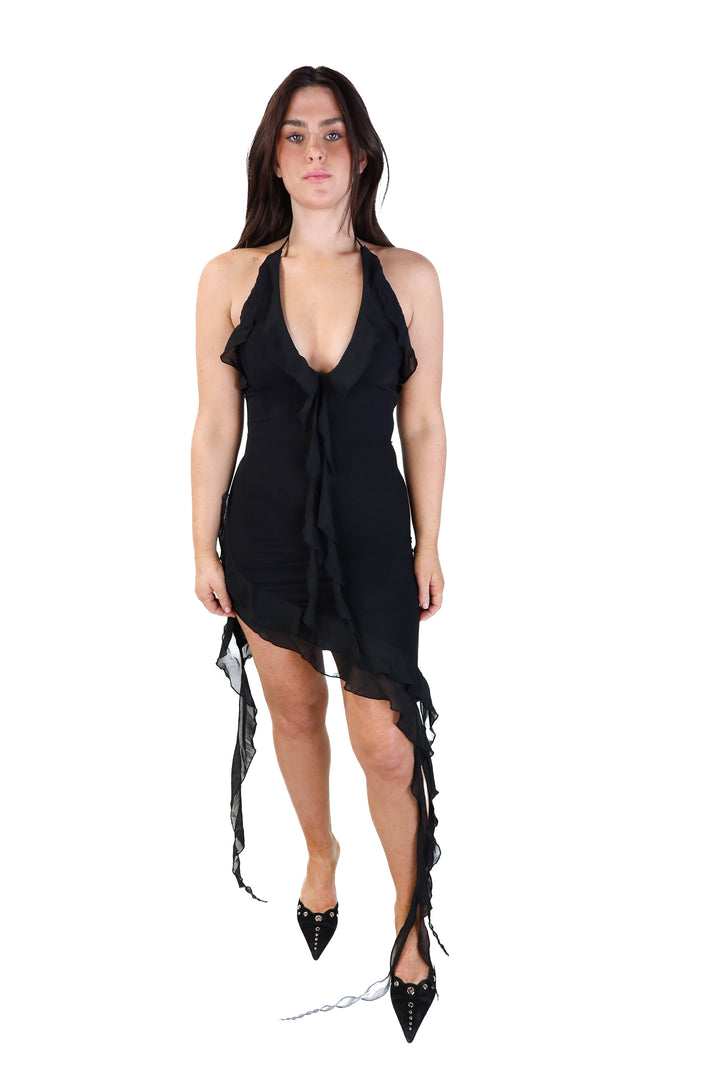 Heiress black halter mini dress (s; retail $180)