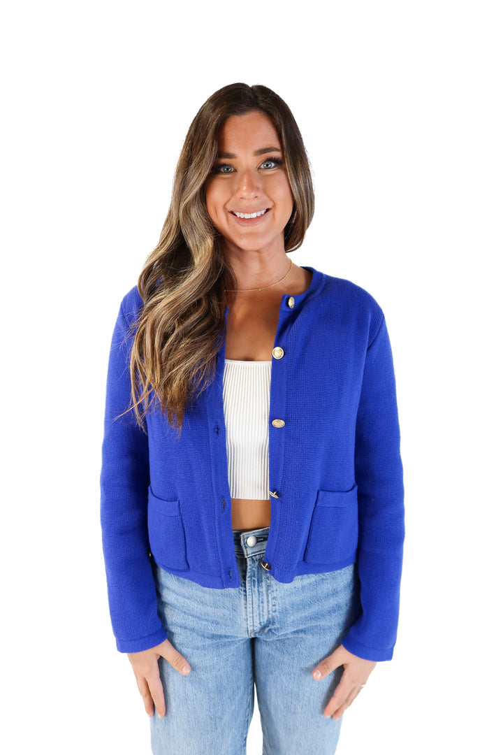 J.crew colbat blue cardigan (L; retail $89.90)
