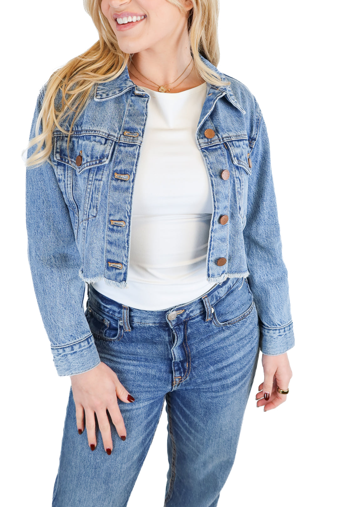 alice+olivia cropped denim jacket (xs; retail $395)