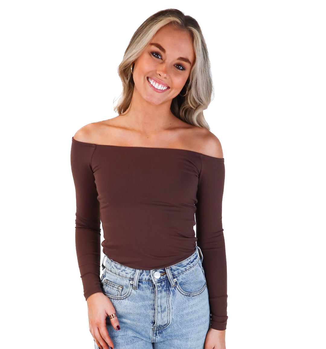 Nuuds brown off the shoulder bodysuit (s; retail $58)
