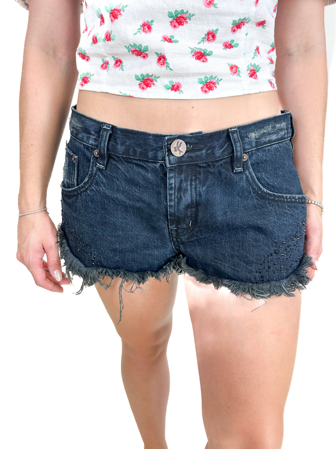 One Teaspoon Jean Shorts With Black Rhinestones (28)