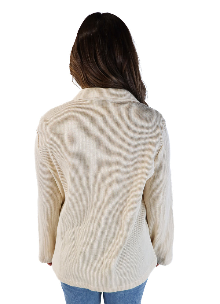 Legoe cream waffle knit button up (0; retails for $77)