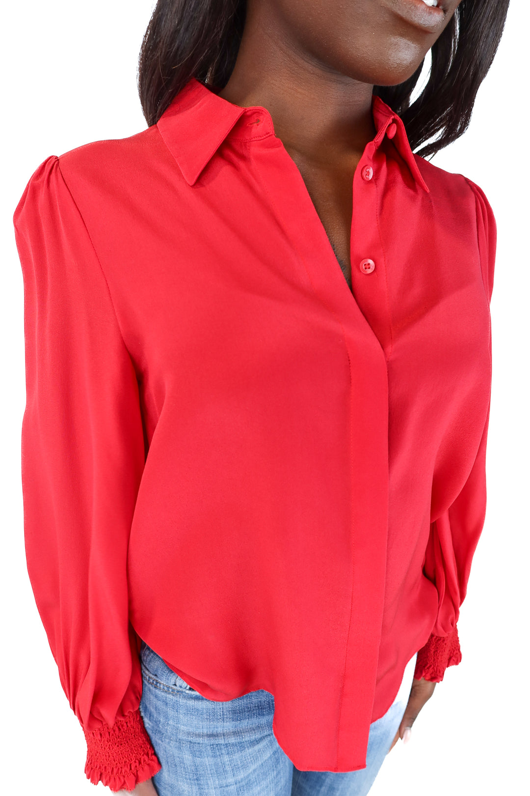 Alice + Olivia Red Smocked Cuff Blouse (*S)