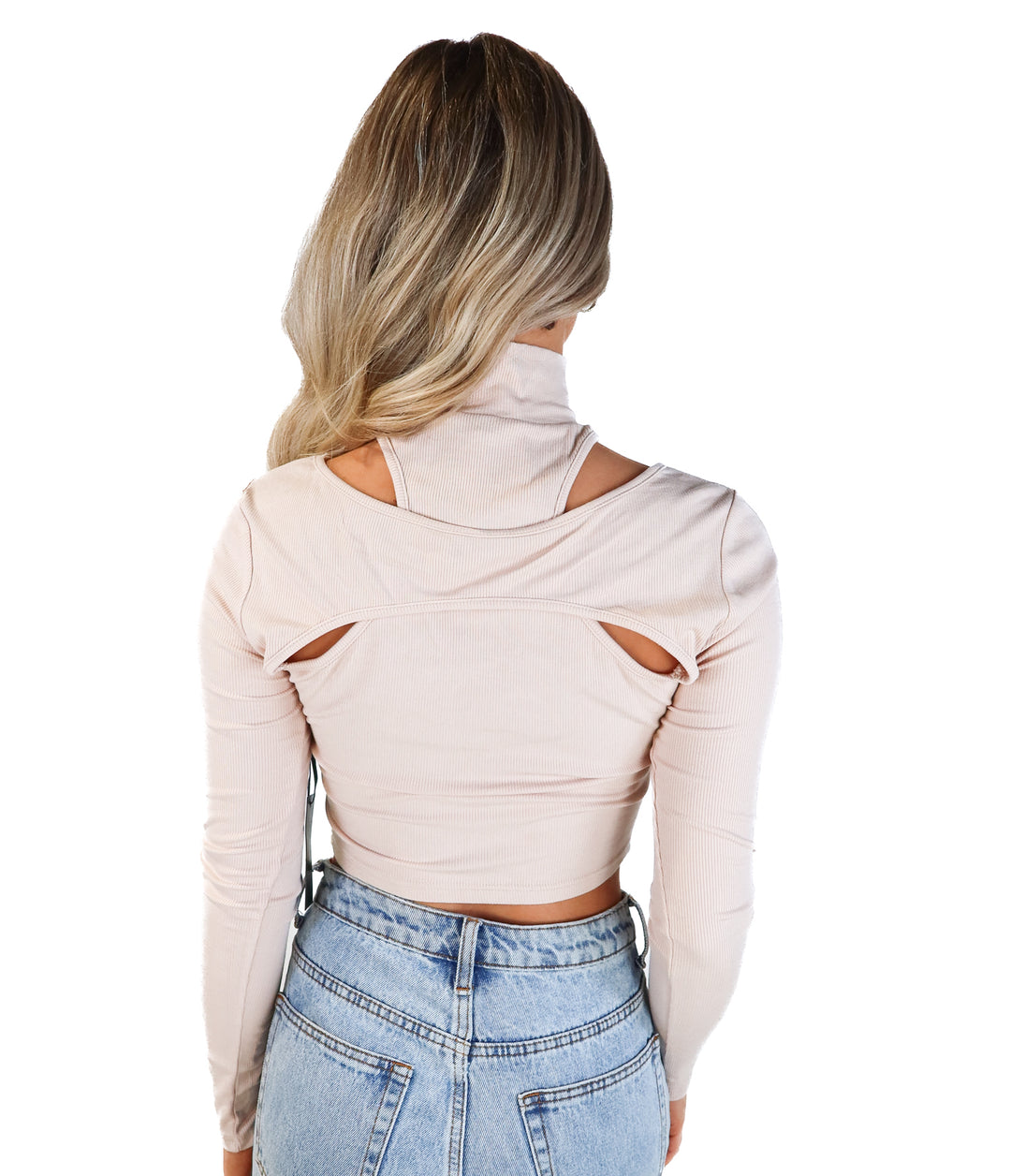 Hours beige cutout long sleeve top (s)