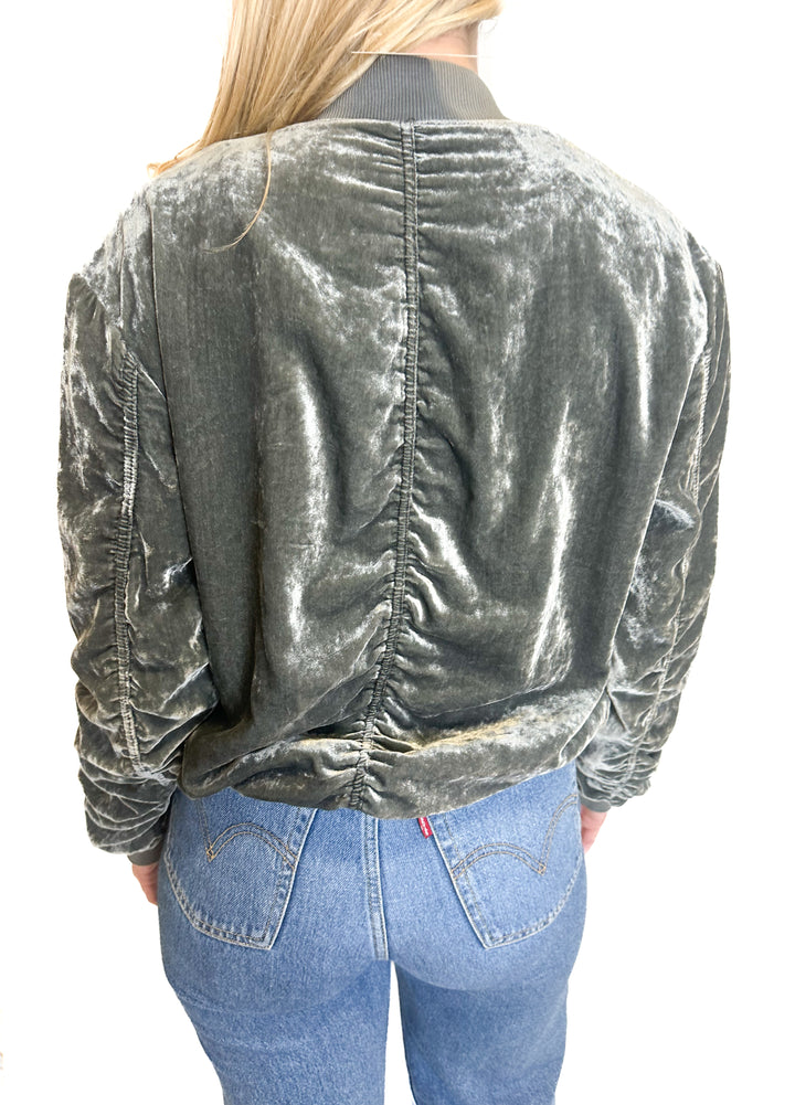 Free People Grey Velvet Track Jacket (XS)