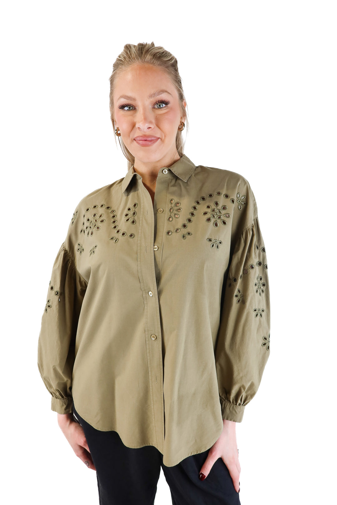 Rails Olive Eyelet Shirt (S; retails for $122.92)