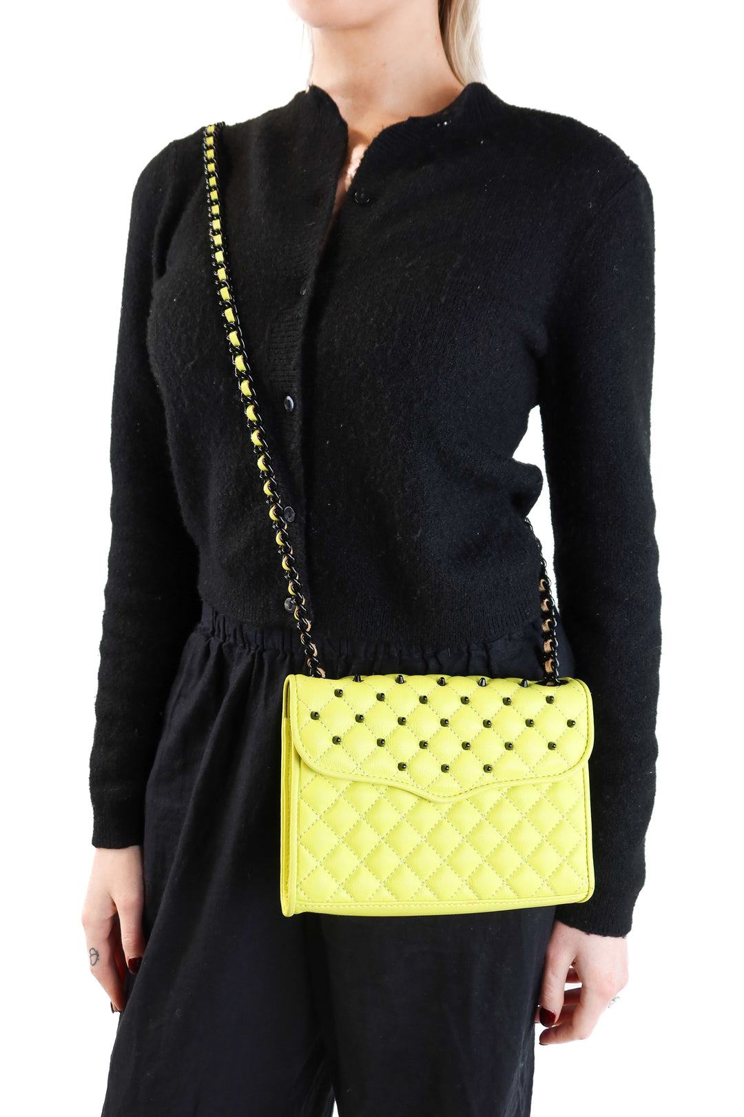 Rebecca Minkoff Neon Yellow Quilted Studded Bag (retail $225)