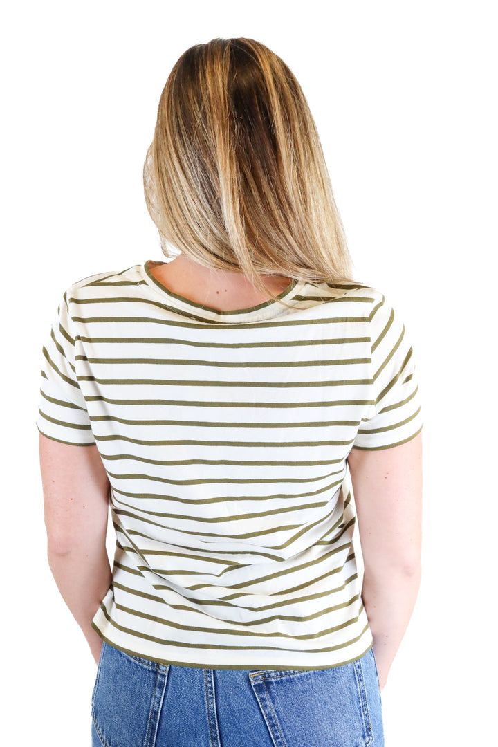 Amour Vert ivory/olive striped tee NWT (S)