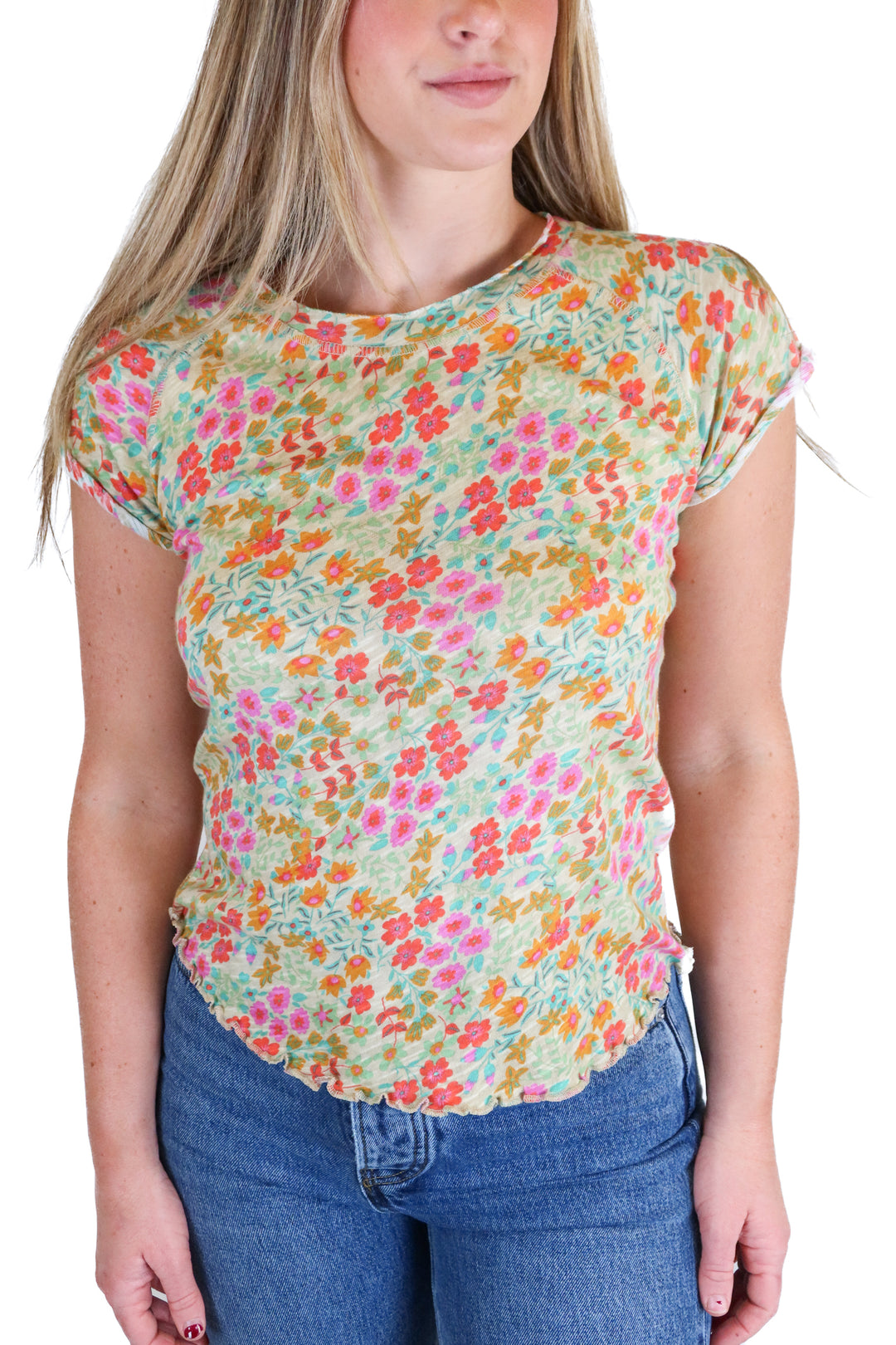 Natural Life green/pink/orange floral top NWT (S)