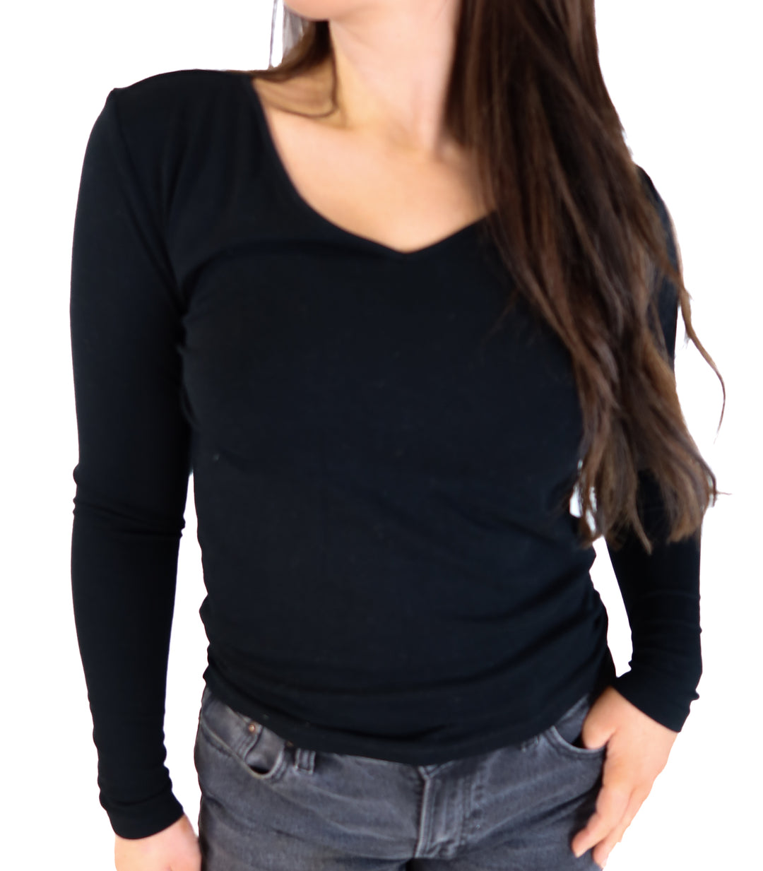 Loft black v-neck long sleeve top (s)