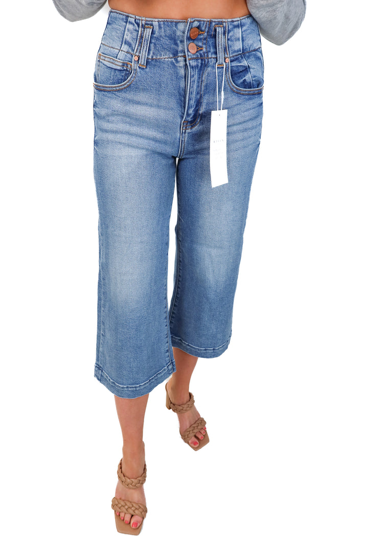 risen medium wash double button jean NWT (24; retail $69.90)