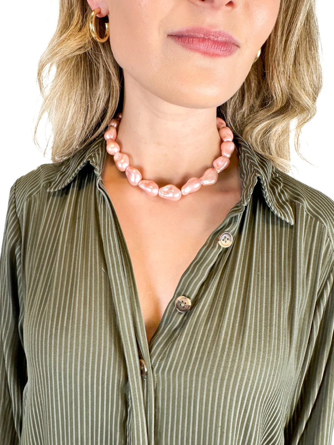 Faux Pink Pearl Necklace