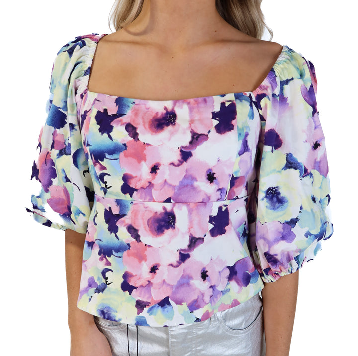 Do+be floral puff sleeve top (m; retail $100)