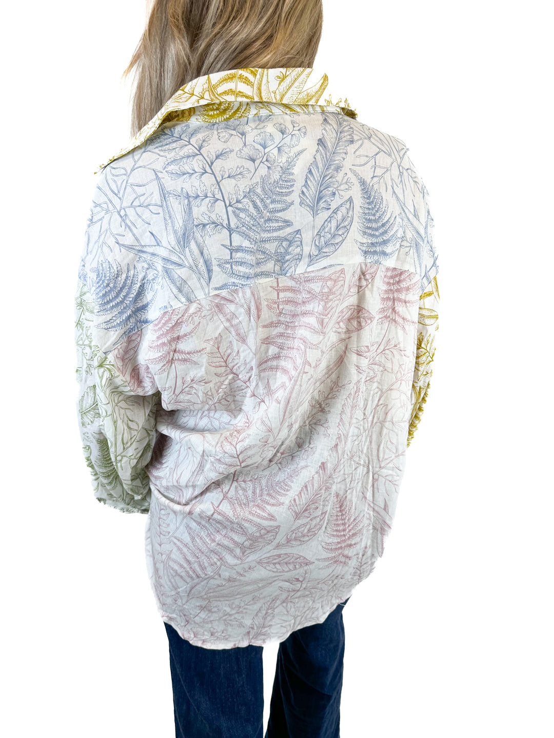 Aura Multicolor Leaf Print Button Down Top (M)