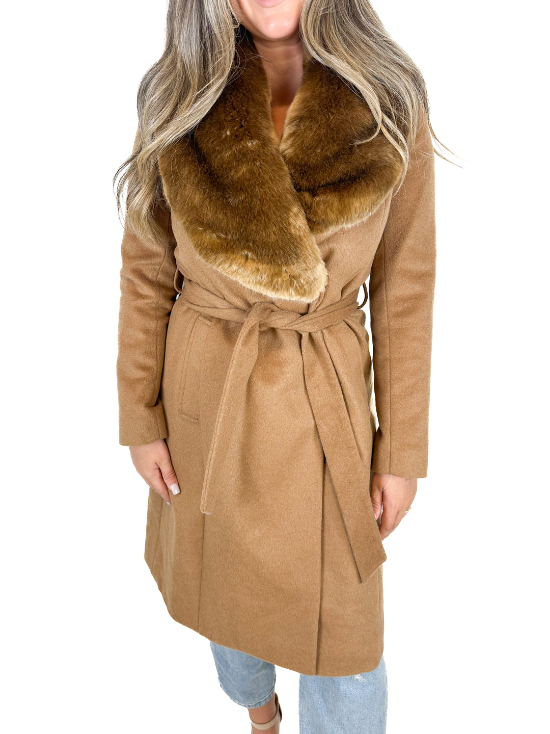 Rachel Parcel Faux Fur Collar Wool Blend Coat (6)