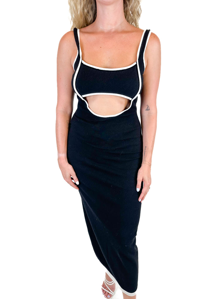 Black and White Ribbed Knit Maxi Dress (M)