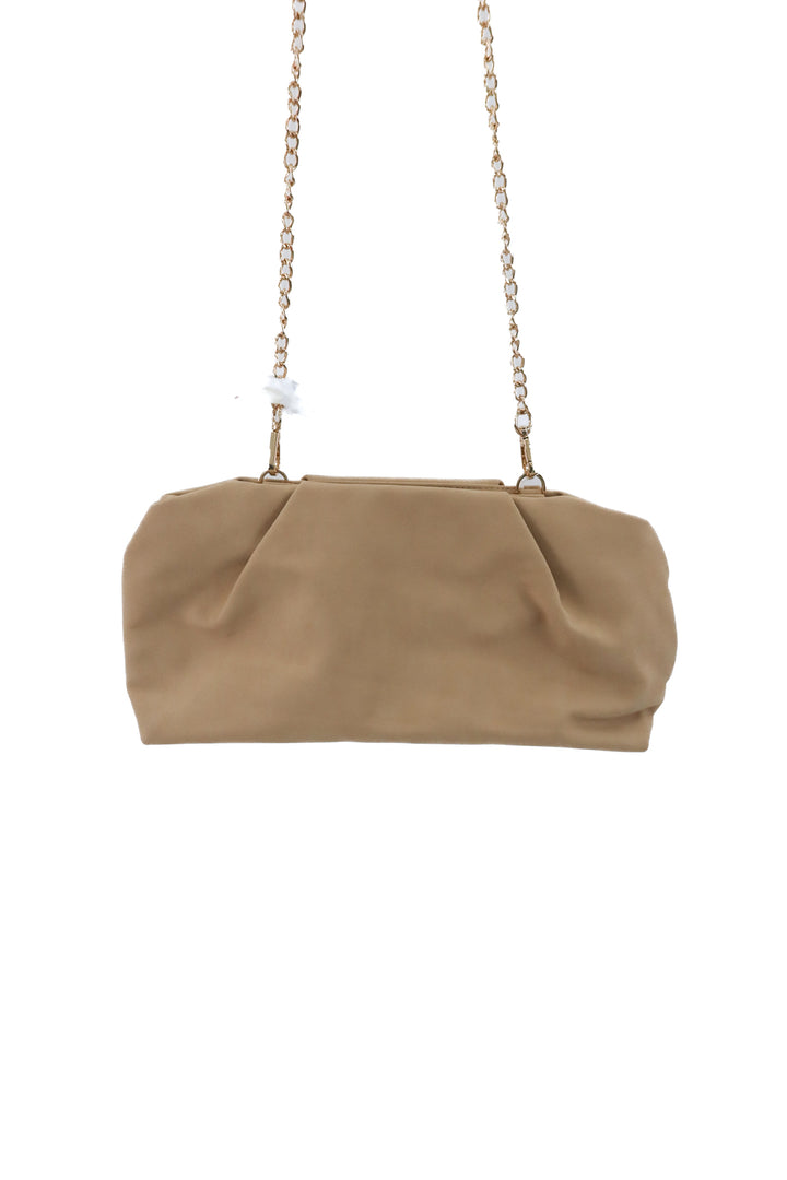 a new day tan faux suede clutch w/ removable crossbody chain