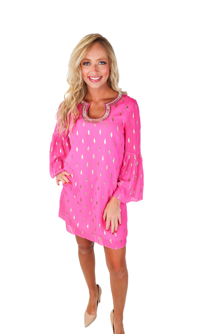 lilly pulitzer pink beaded metallic dress (4; retail $428)
