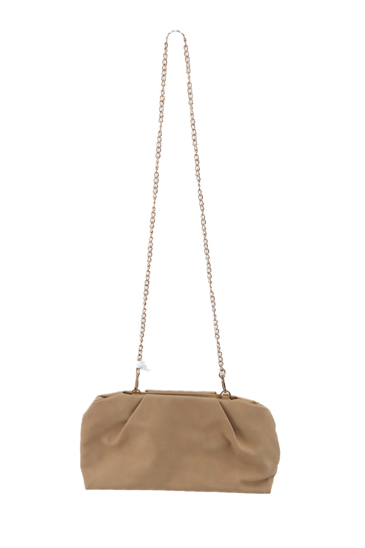 a new day tan faux suede clutch w/ removable crossbody chain