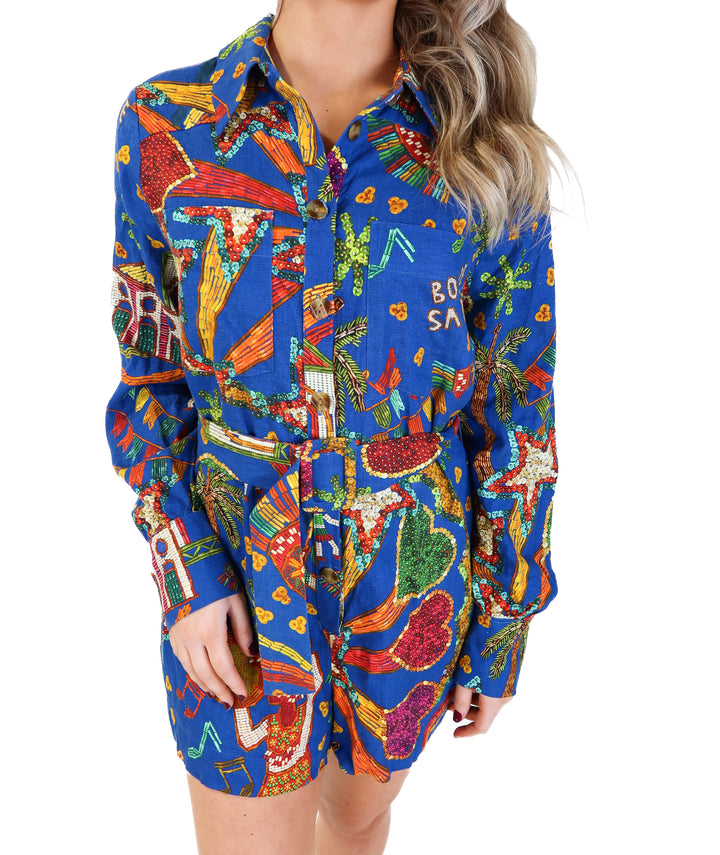 Farm rio blue beaded pattern romper (s; retail $210)
