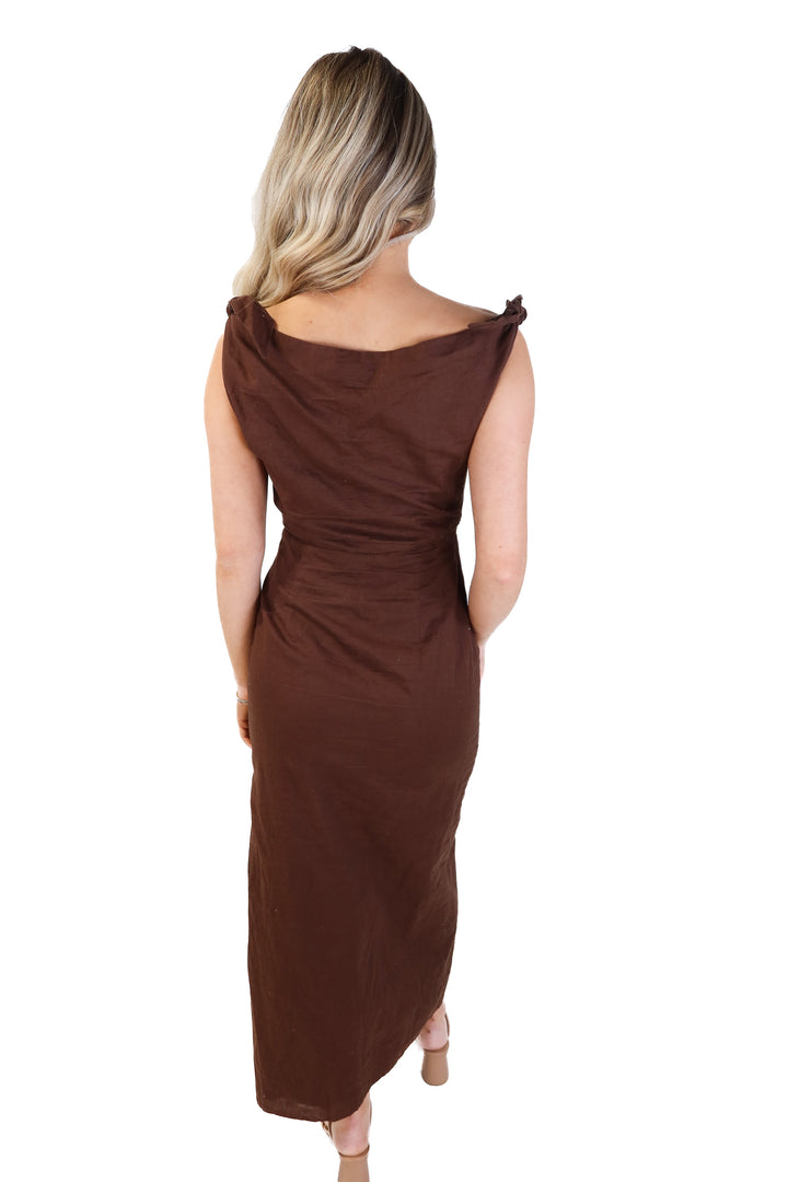 Showpo brown linen maxi dress (4; retail $89.95)