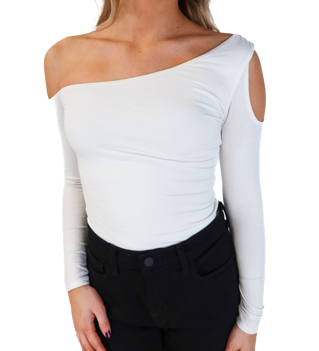 Lovers and friends white one shoulder long sleeve bodysuit (xs; retail $118)
