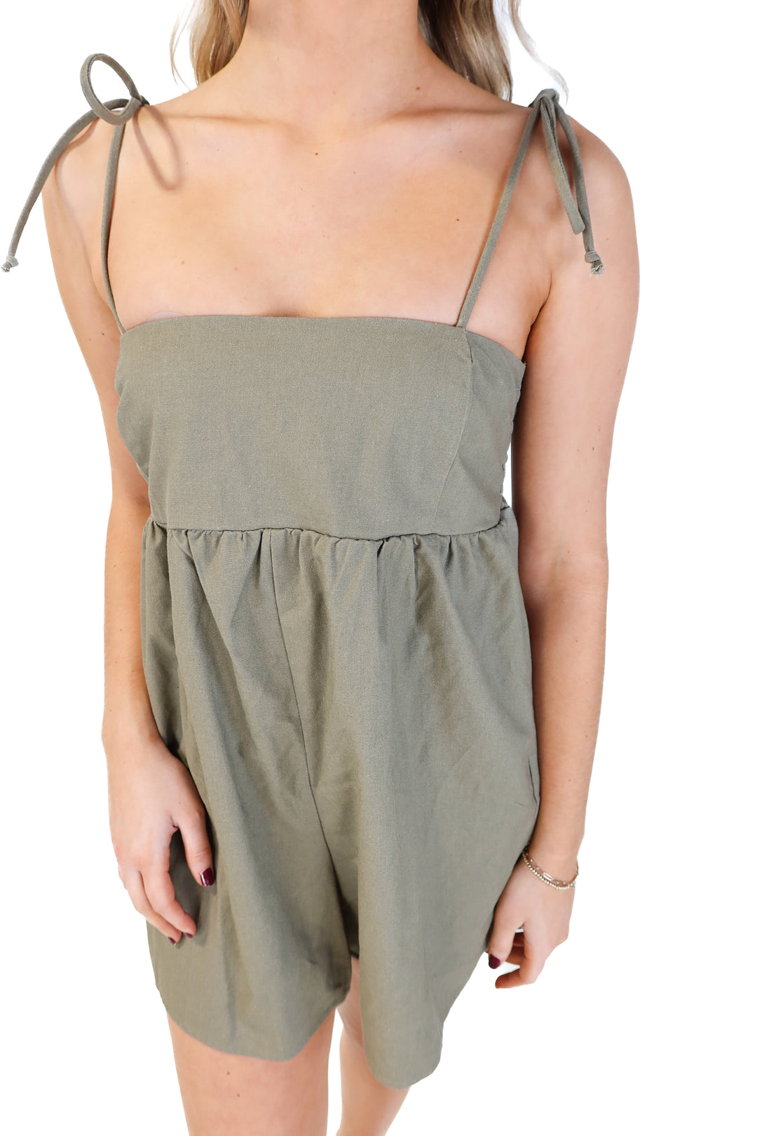 Miou muse olive green babydoll romper NWT (s; retail $109)
