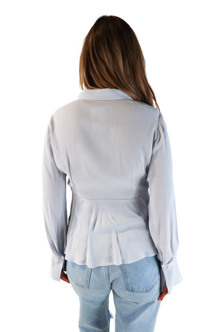 J.crew light blue wrap top (8; retail $50)