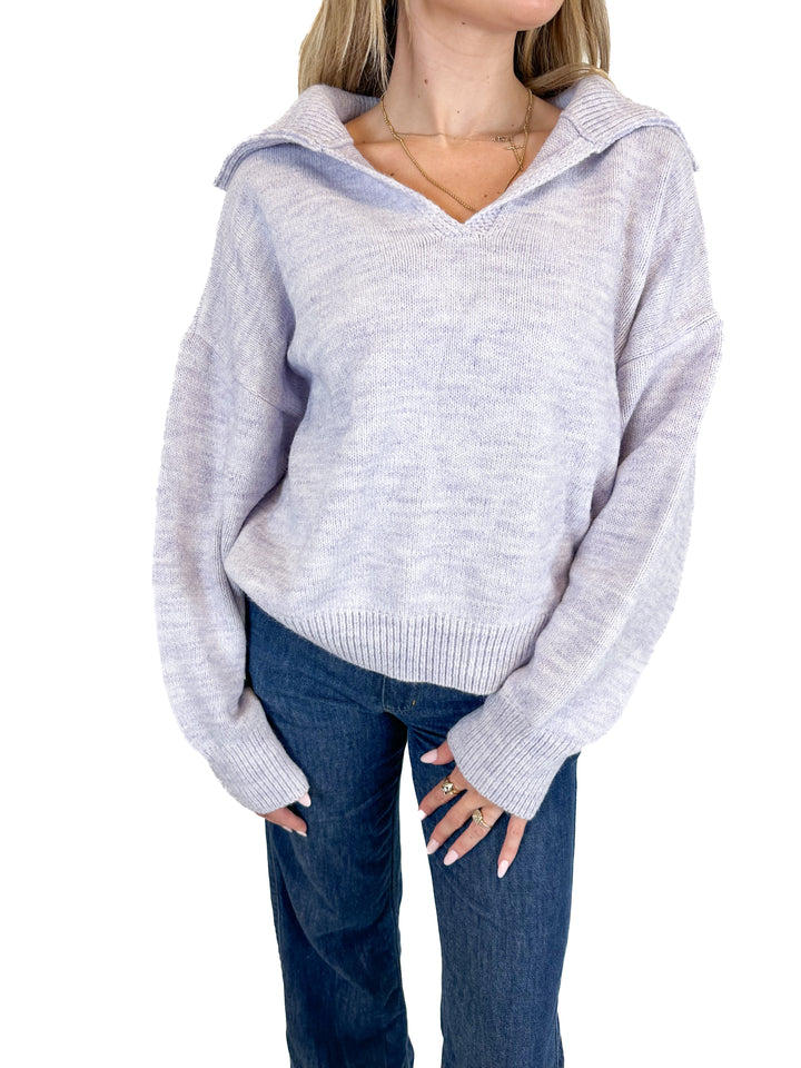 Topshop Lavender Marled V-Neck Collared Sweater (S)