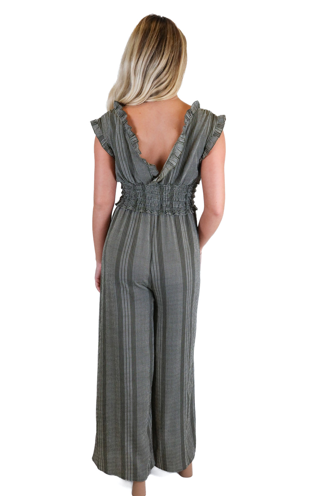 Blue Rain Dark Green & White Abstract Dot Jumpsuit (S)