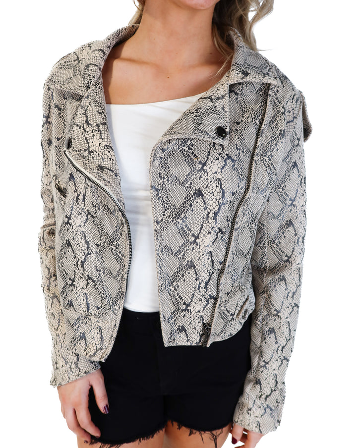 SOLD: Fate snakeskin cropped jacket (s)