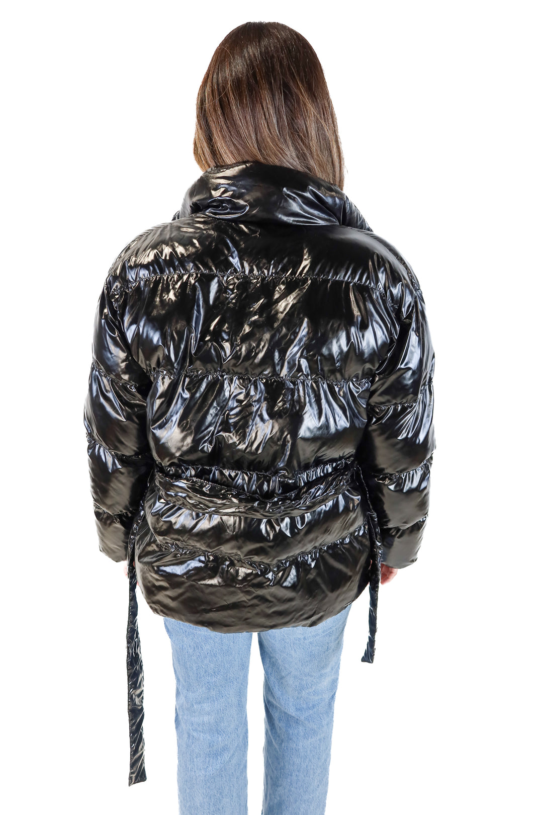 Who what wear black patent puffer jacket (L)