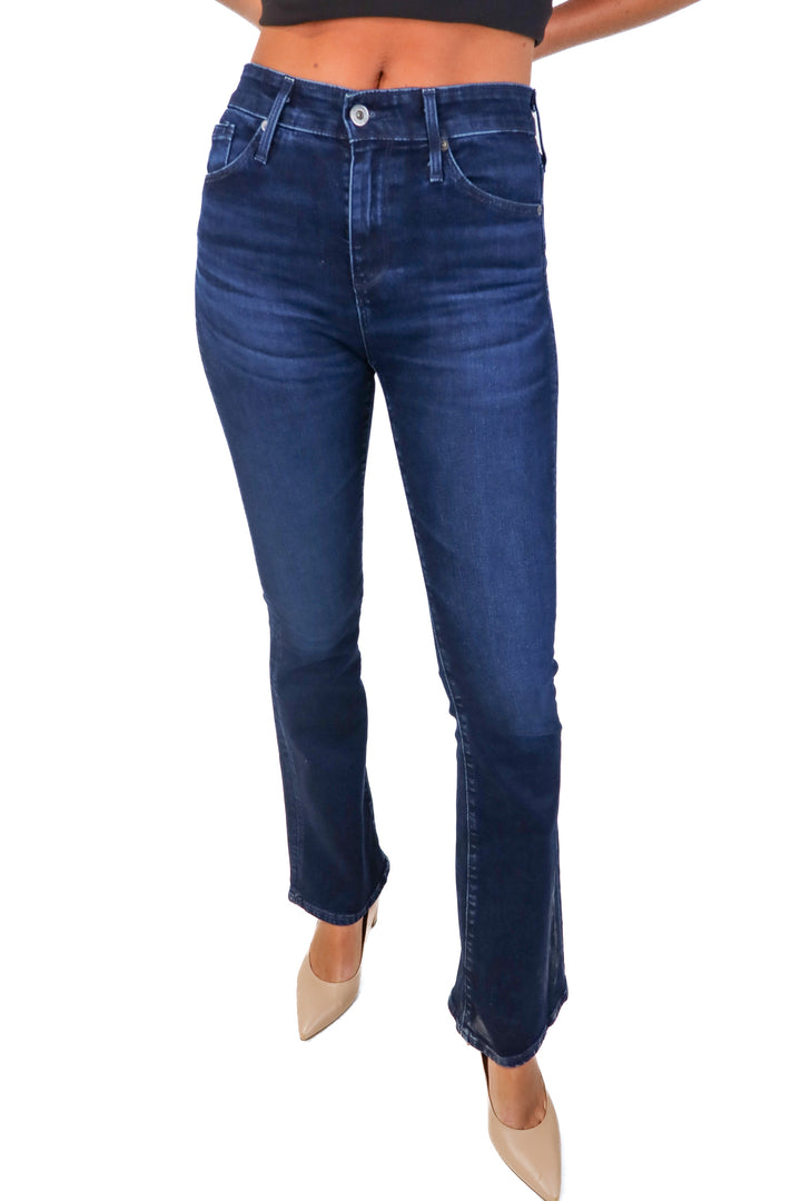 AG dark wash bootcut jeans (25; retail $225)
