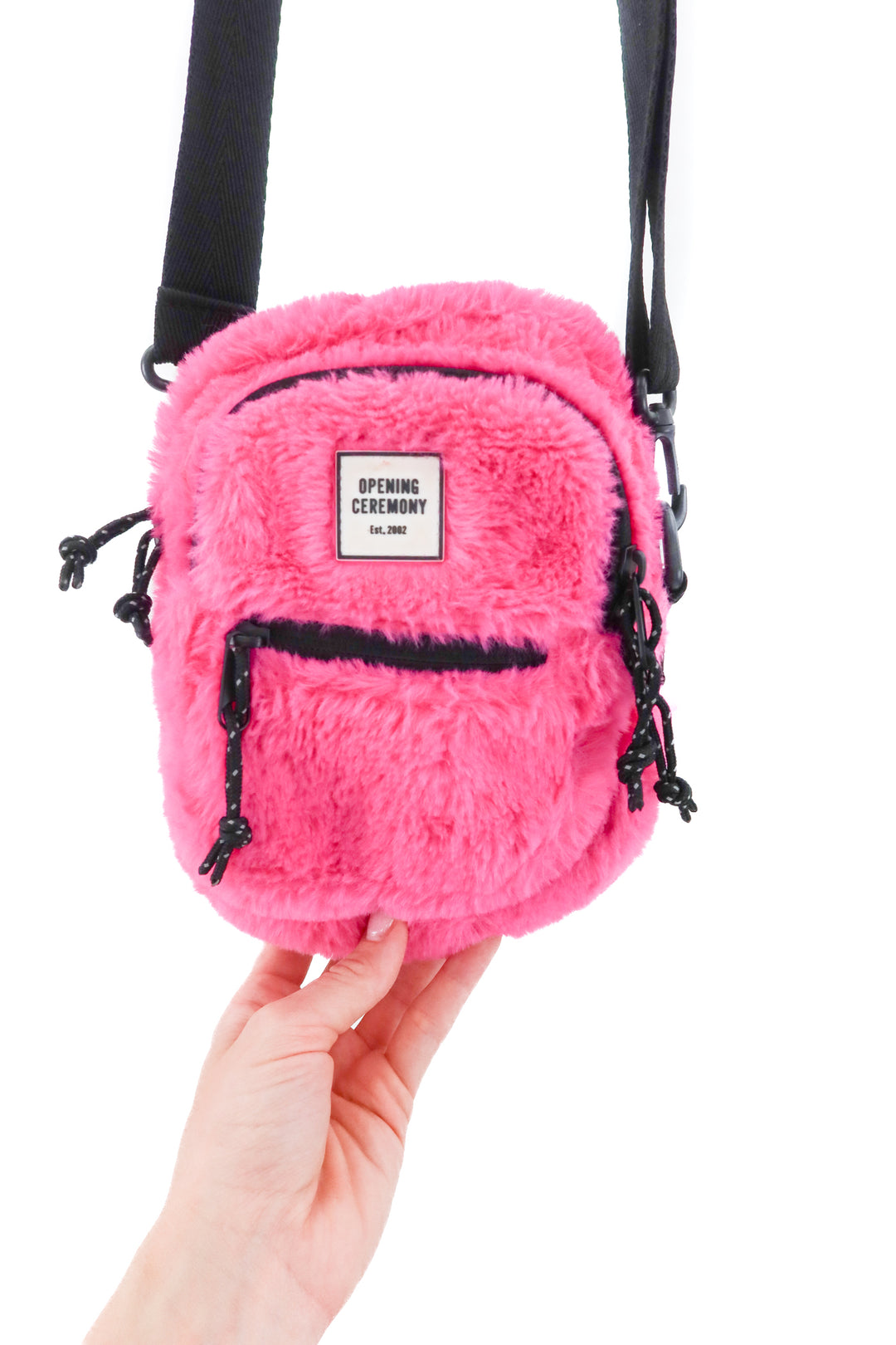 opening ceremony faux fur pink mini backpack