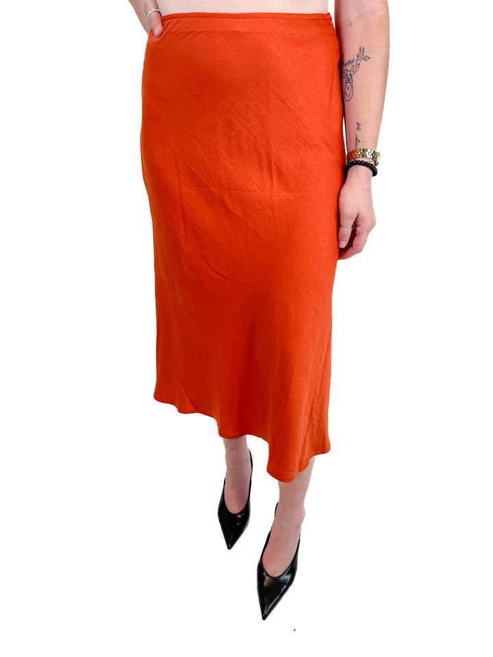 Olia Orange Satin Midi Skirt NWT (S)